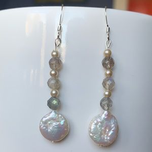 Sterling silver earrings with fw pearls & labradorite